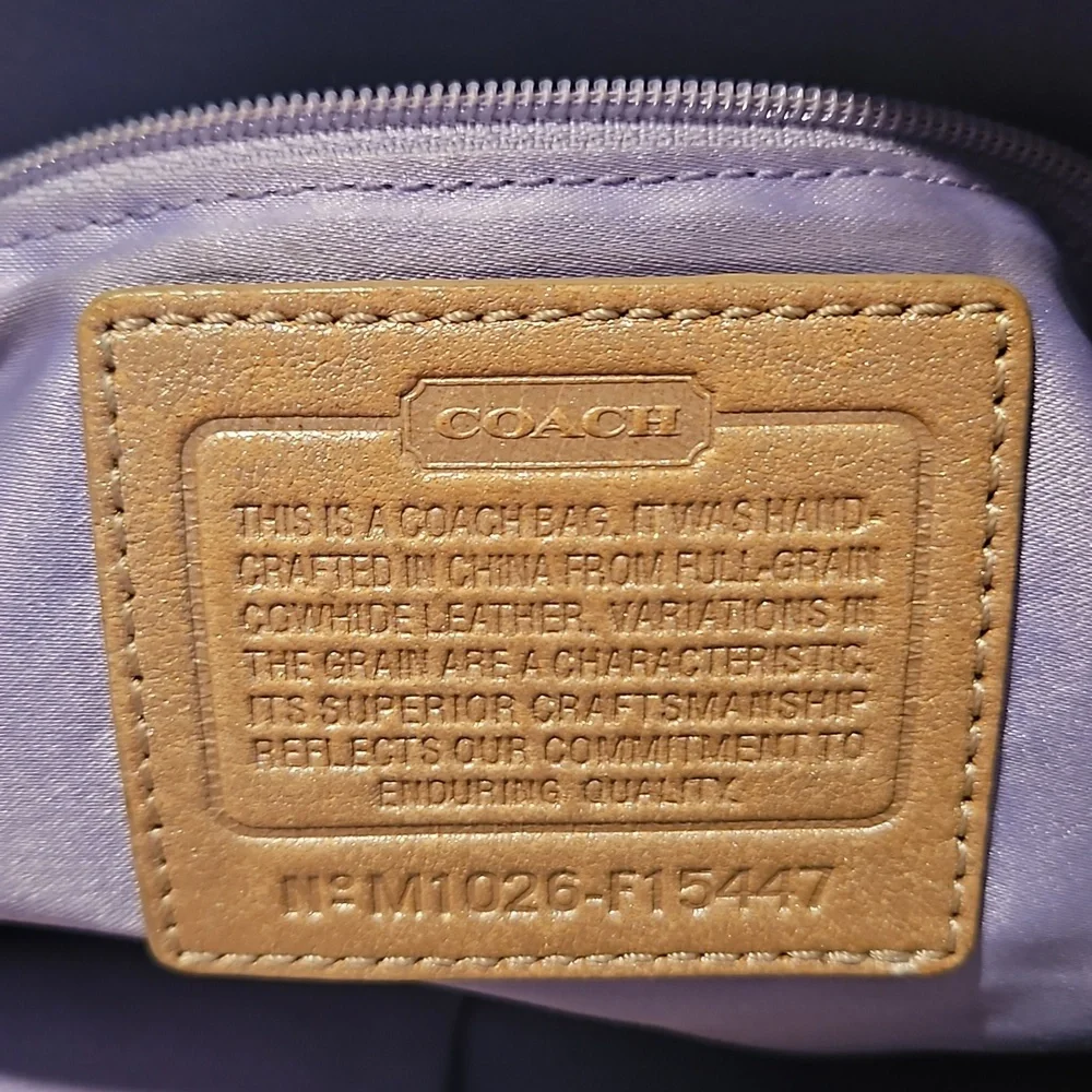 Coach Ashley Shimmery Tan Or Metallic Gold Bronze Leather Script Satchel F15447 - Picture 10 of 12